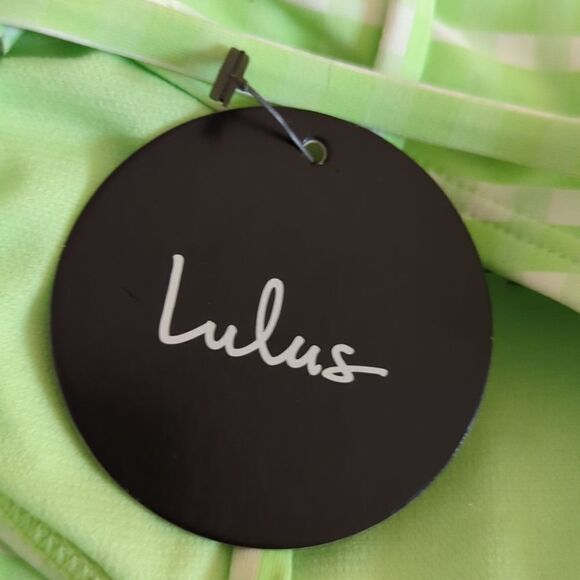 Lulus NWT Check Yourself Out Light Green Gingham Bikini Set Top M Bottom S - Picture 10 of 10